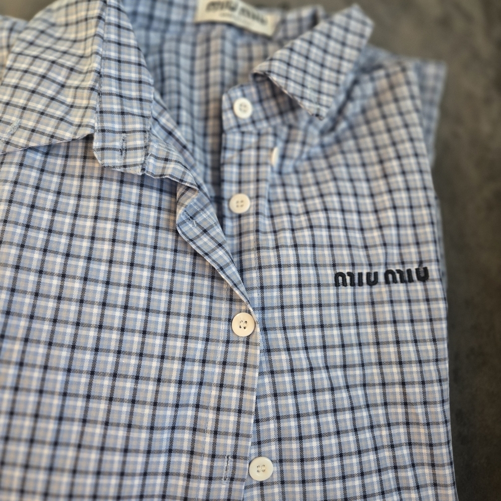 Miu Miu Blue Plaid Button-Up Shirt
